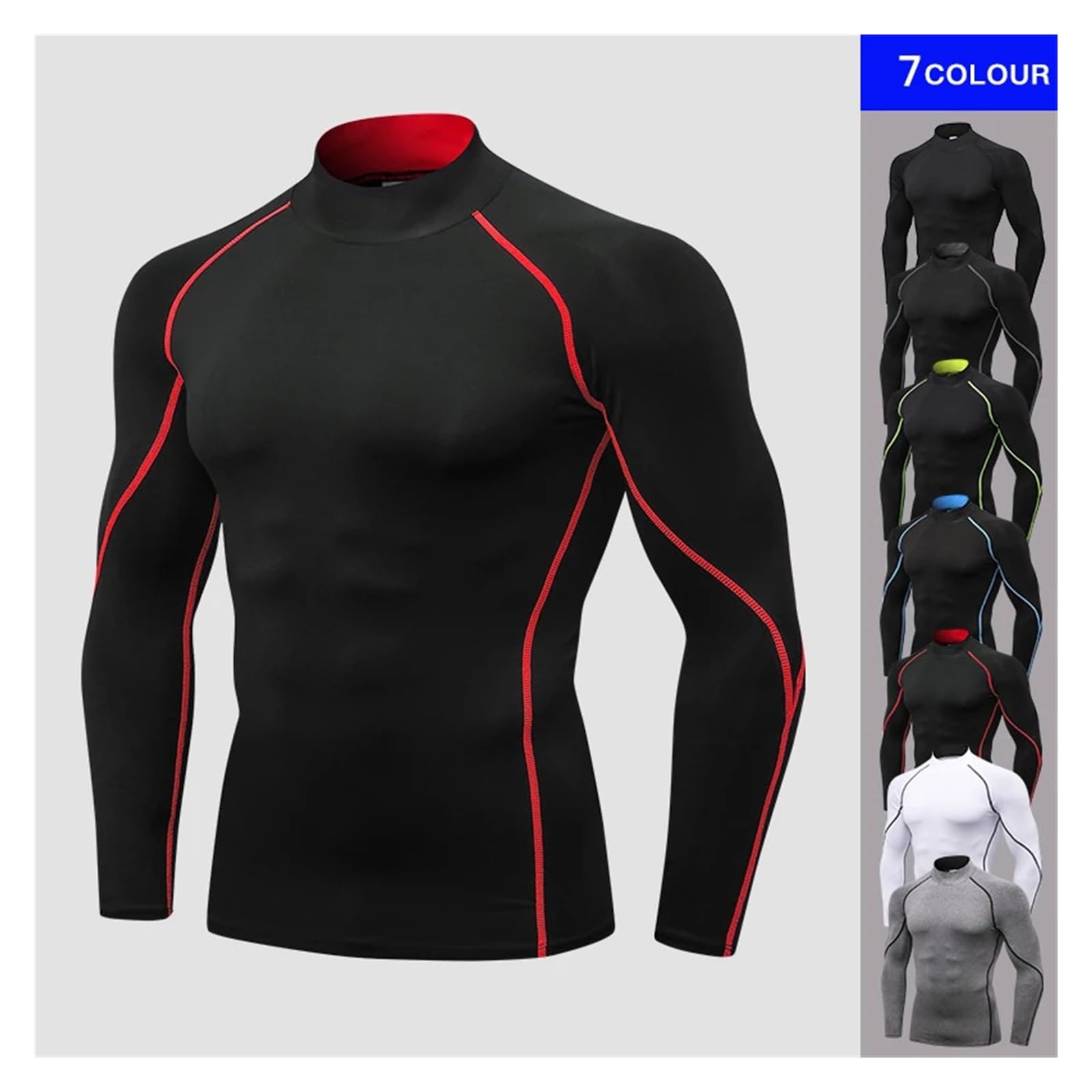 Camisas de compresión Manga Larga con Cuello for Hombre, protección Solar Fresca y Seca, Medias Deportivas, Camisetas for Correr Gimnasio