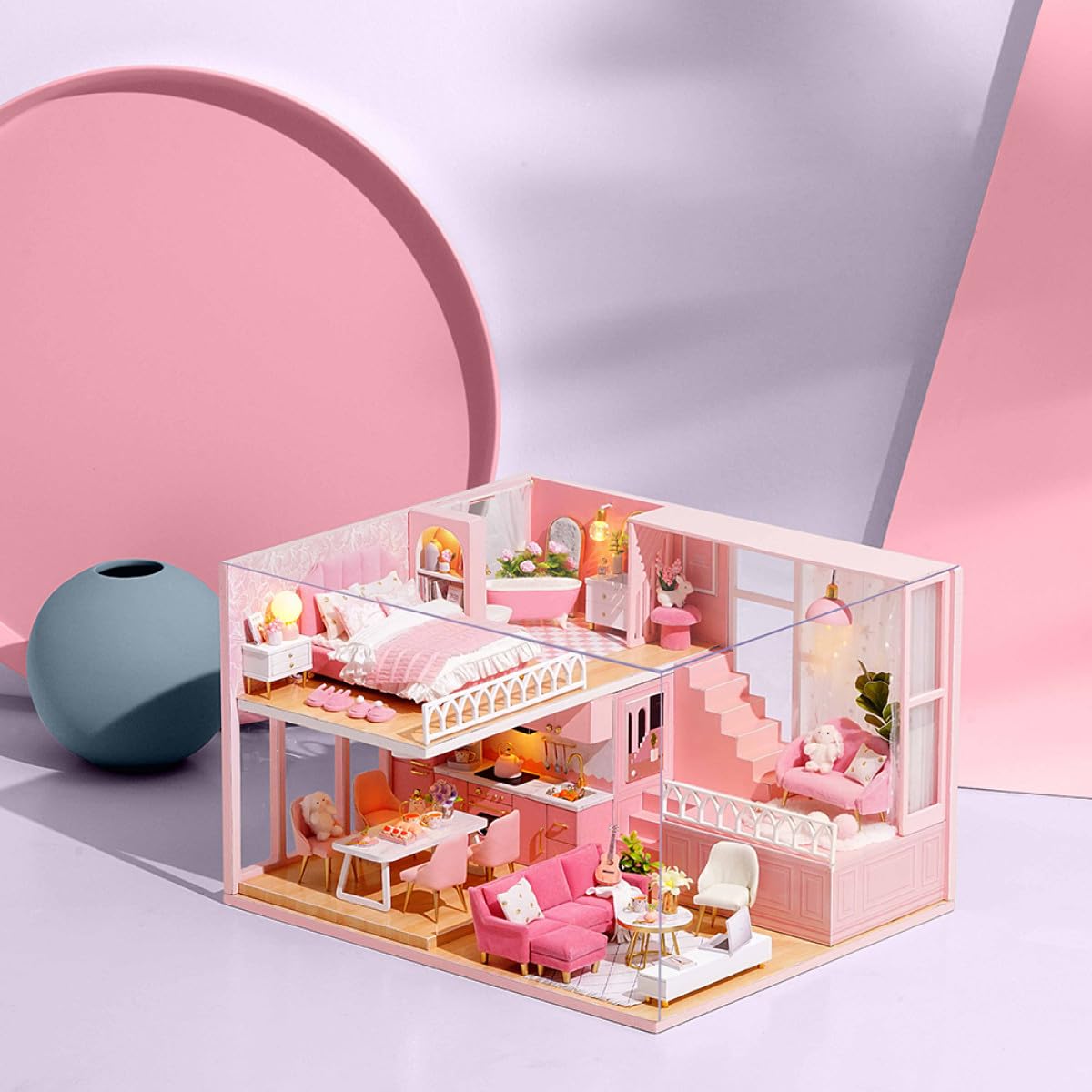Casa delle Bambole Fai da Te in Legno e Carta Creativa per Ragazzo Ragazza | Gioco Immaginativo, Design Elegante, per Famiglia e Soggiorno, Costruzione Facile da Montare e Semplice