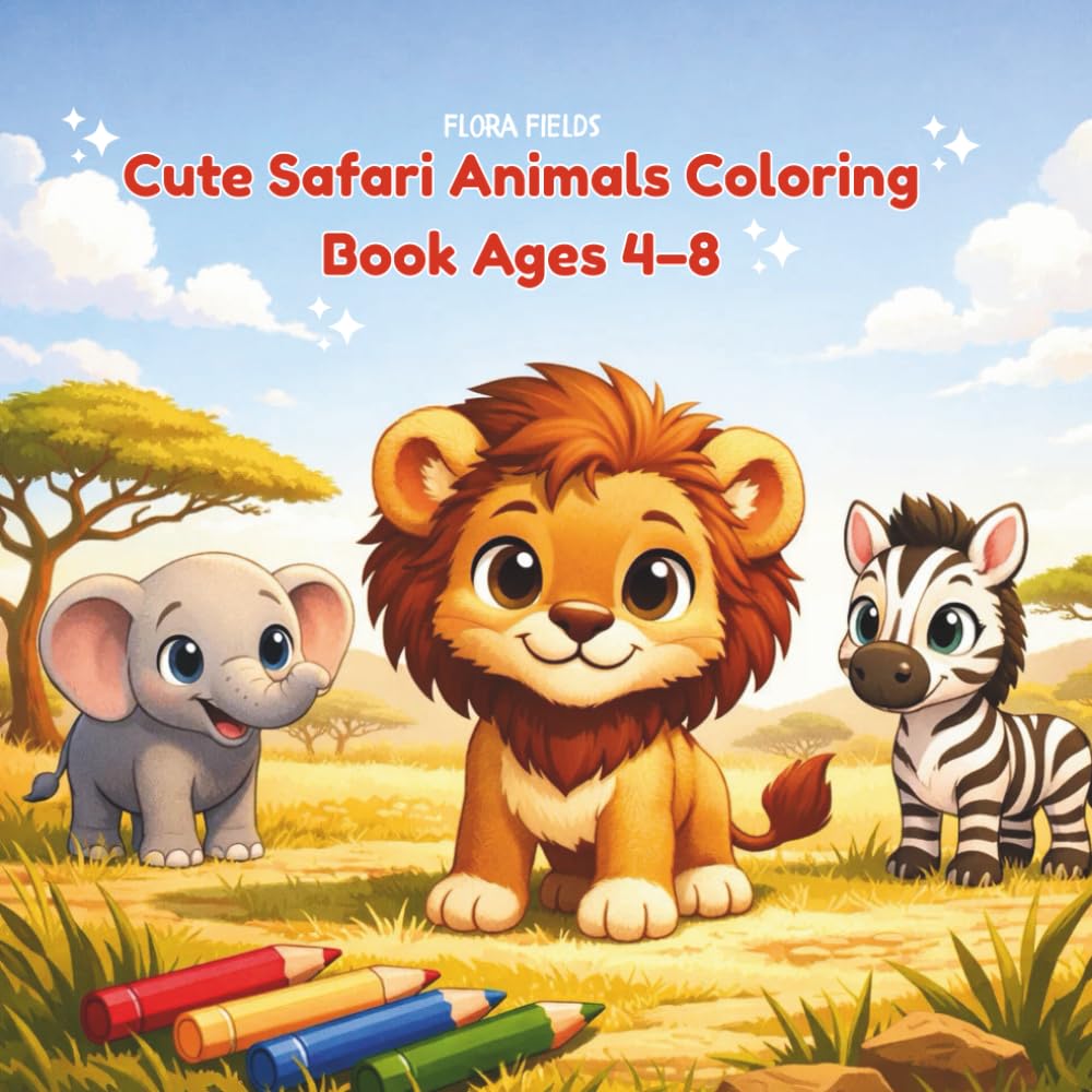 CUTE SAFARI ANIMALS COLORING BOOK AGES 4–8
