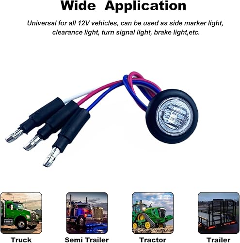 Miniatura 5 de Luces LED D12 de doble revolución de 34 pulgadas, marcador lateral rojo a blanco con ojal y diseño de enchufe de bala para remolque, camión, cámper,