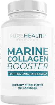PUREHEALTH RESEARCH Marine Collagen Booster - for Skin, Hair & Nails Health - for Smooth, Bright & Plump Skin Support - with MoriKol Marine Collagen Tripeptides, Hyaluronic Acid & More - 90 Capsules