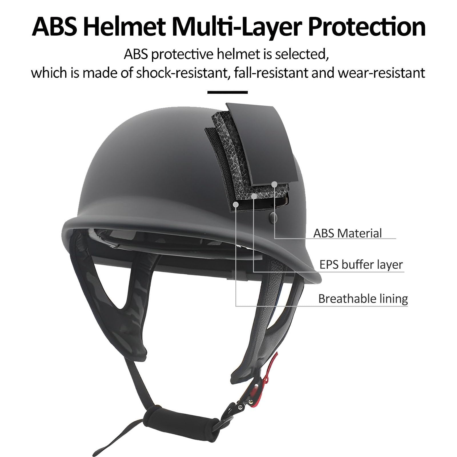 Motorrad Halbhelme ECE-Zertifiziert, Retro Chopper Helm mit ABS-Außenkörper EPS-Schutz, Netz-Innenfutter, Schnellverschlussschnallen, Moped/Scooter/Motorrad Helm für Erwachsene