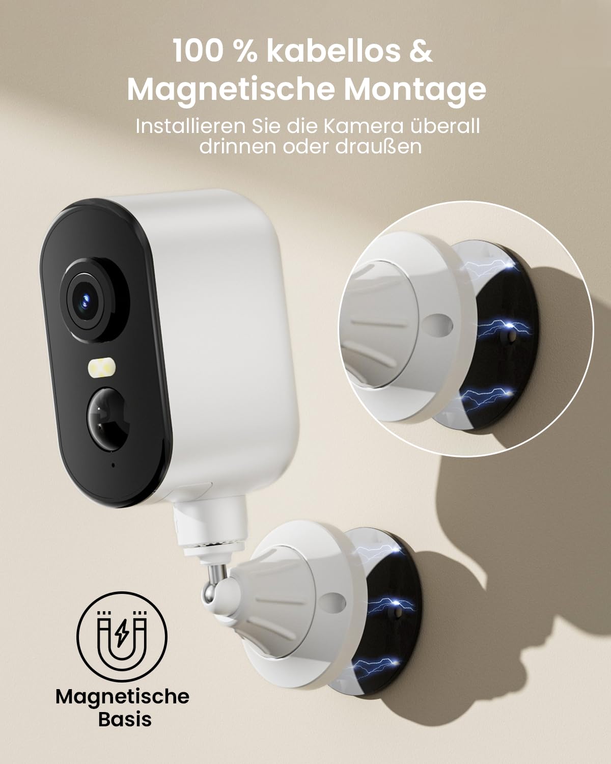 CZEview Kamera monitoringowa 2K 3 MP zewnętrzna bateria, z magnetyczną podstawą, 300° pozioma kamera Wi-Fi, bezprzewodowa kamera monitorująca wewnątrz z kolorowym widokiem w nocy, wykrywanie ruchu