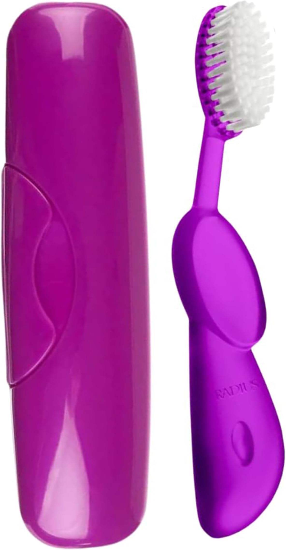 Radius Toothbrush Big Brush with Replaceable Brush Head BPA Free ADA Accepted - Right Hand - Purple Brush with Purple Case
