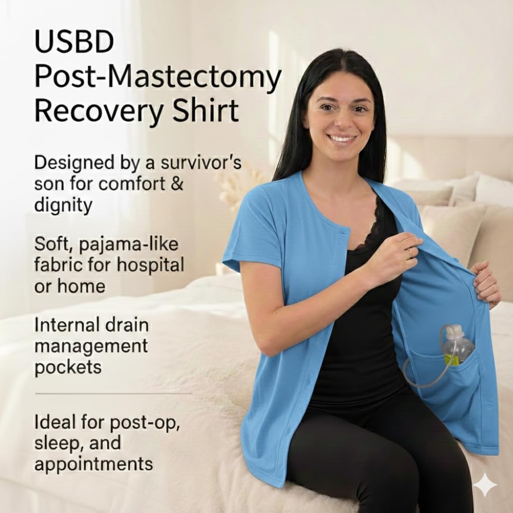 USBD Post Mastectomy Shirt with Drain Pockets Crew Neck Post Op Button Down Recovery Tops - Image 8