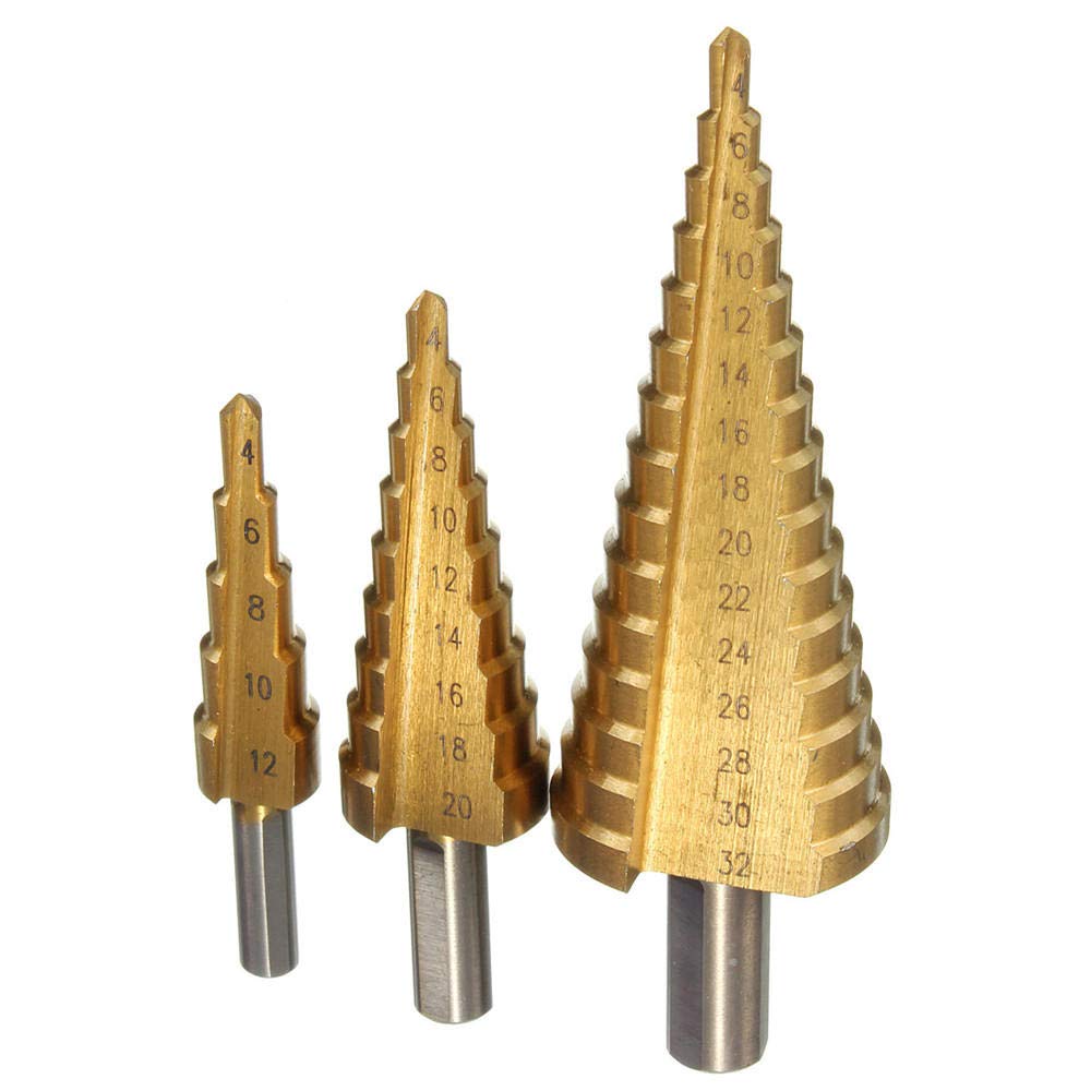 Broca escalonada ranurada en espiral, Broca escalonada Pagoda con vástago triangular HSS de 4 12/4 20/4 32(32mm)