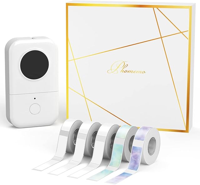 Phomemo D30 Label Maker Machine Bluetooth Sticker Printer Gift Box with 5 rolls of Adhesive Label Paper, Compatible with Ios & Android for Home, Office, School, Store, Supermarket, Organization, White