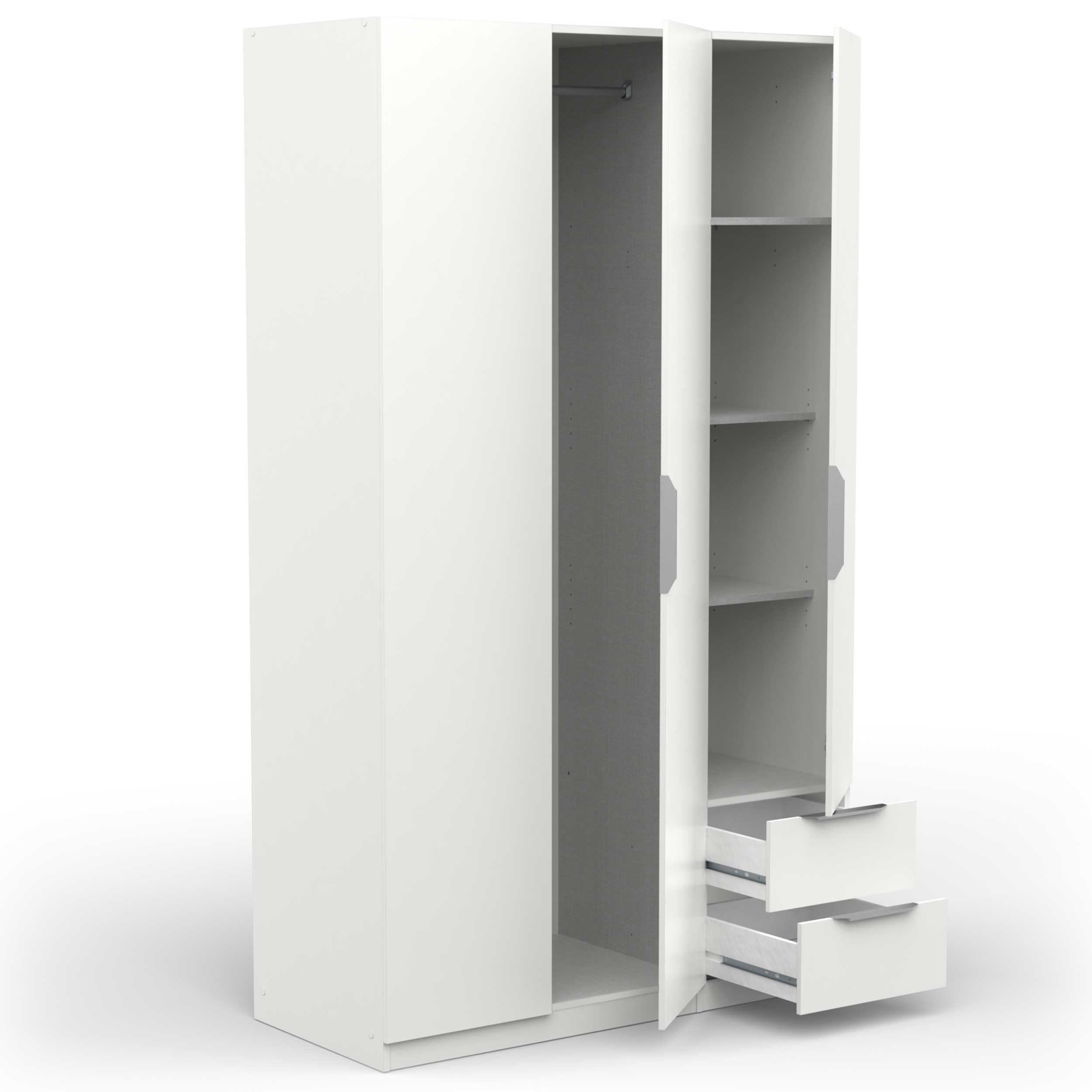 Armoire Dressing avec Penderie Moderne 3 Portes 2 Tiroirs 4 Niches – Coloris Blanc Mat - 119,4 x 51,1 x 203 cm
