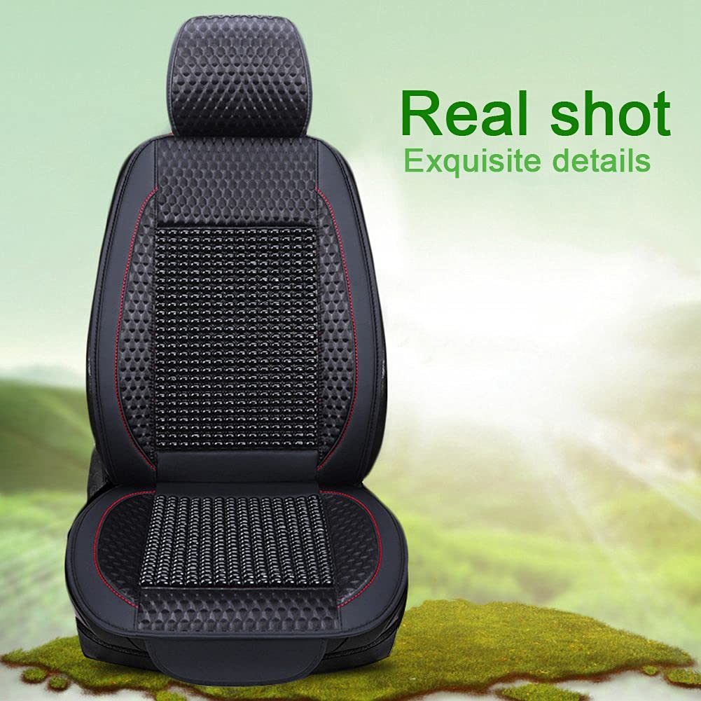 Blueshyhall Housse de Siège Voiture Massage, Perles de Bois Housse de Siège Auto Sièges Avant, Cool Housse de Siège Voiture Respirante, Coussin de Massage Universel pour Voiture, Bureau (Noir)