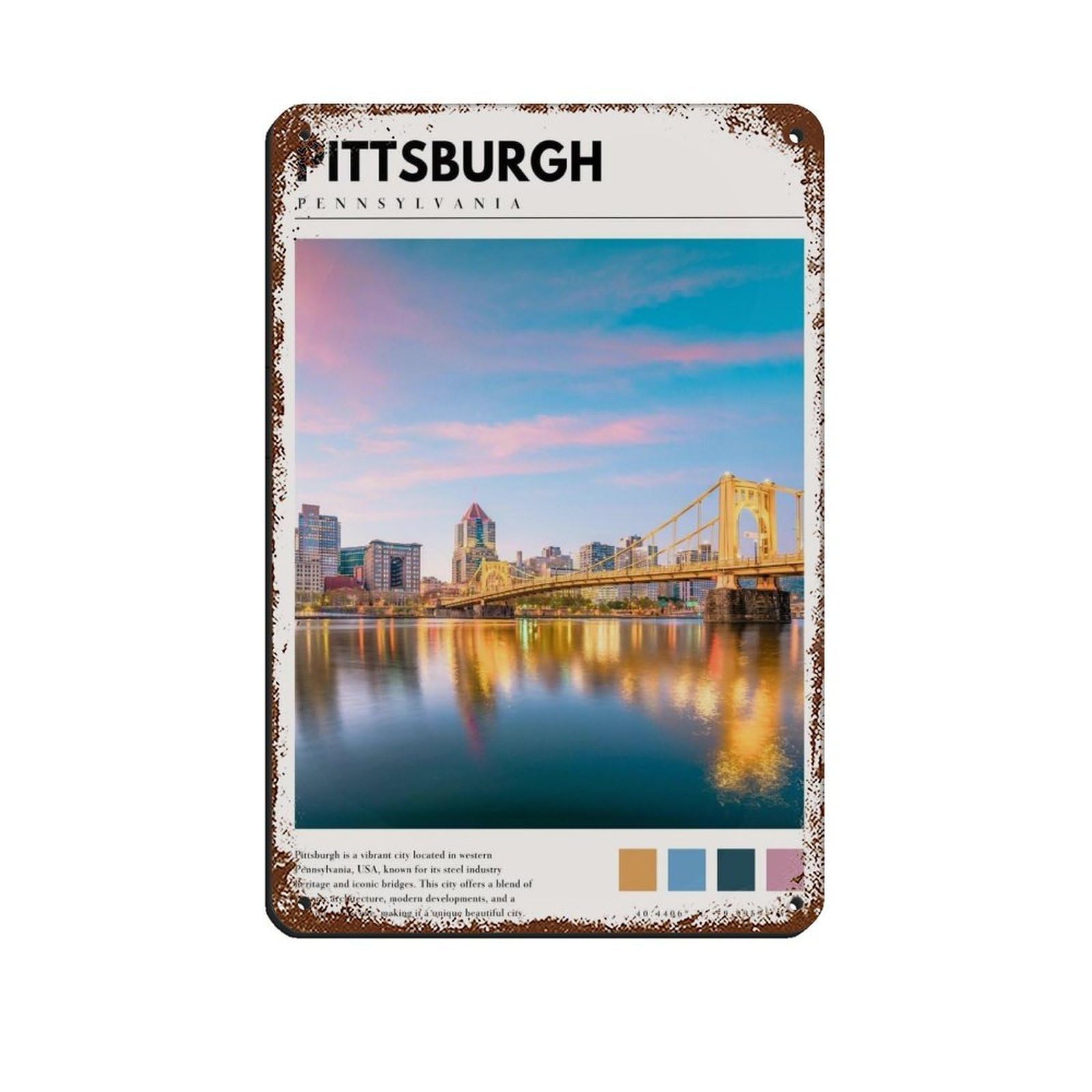 Pittsburgh Pennsylvania Poster Retro Poster Metal Tin Sign Chic Art Retro Iron Painting Bar People Cave Cafe Family Garage Poster Wall Decoration 8x12inch(20x30cm)