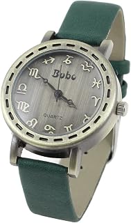 Qtqgoitem Dark Green Faux Leather Watchband Bronze Tone Round Dial Watch for Ladies (Model: 9dc 4b9 43f 94c 101)