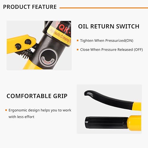 Miniatura 5 de Herramienta de prensado hidráulico de 10 toneladas, rango 12 AWG-20 AWG, crimpadora hidráulica con 9 pares de troqueles para cable hidráulico, cable