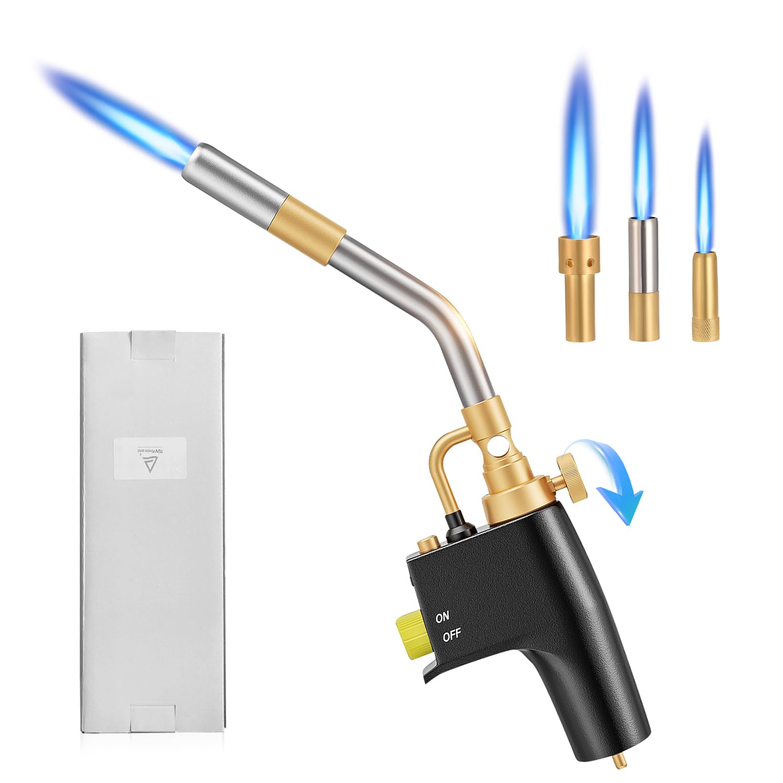 MAPP Antorcha de Propano con 3 Boquillas, para Soldadura Fuerte y Barbacoa, Antorcha de Gas para Trabajo Pesado CGA600 MAP/Propano, Cilindros de Gas No Incluidos