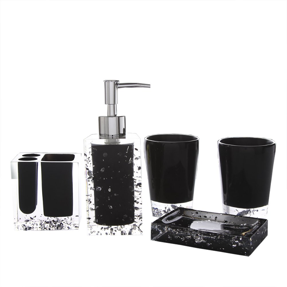 Funnuf 5 Pieces Resin Ice Crystal Bathroom Ensemble Accessory Set