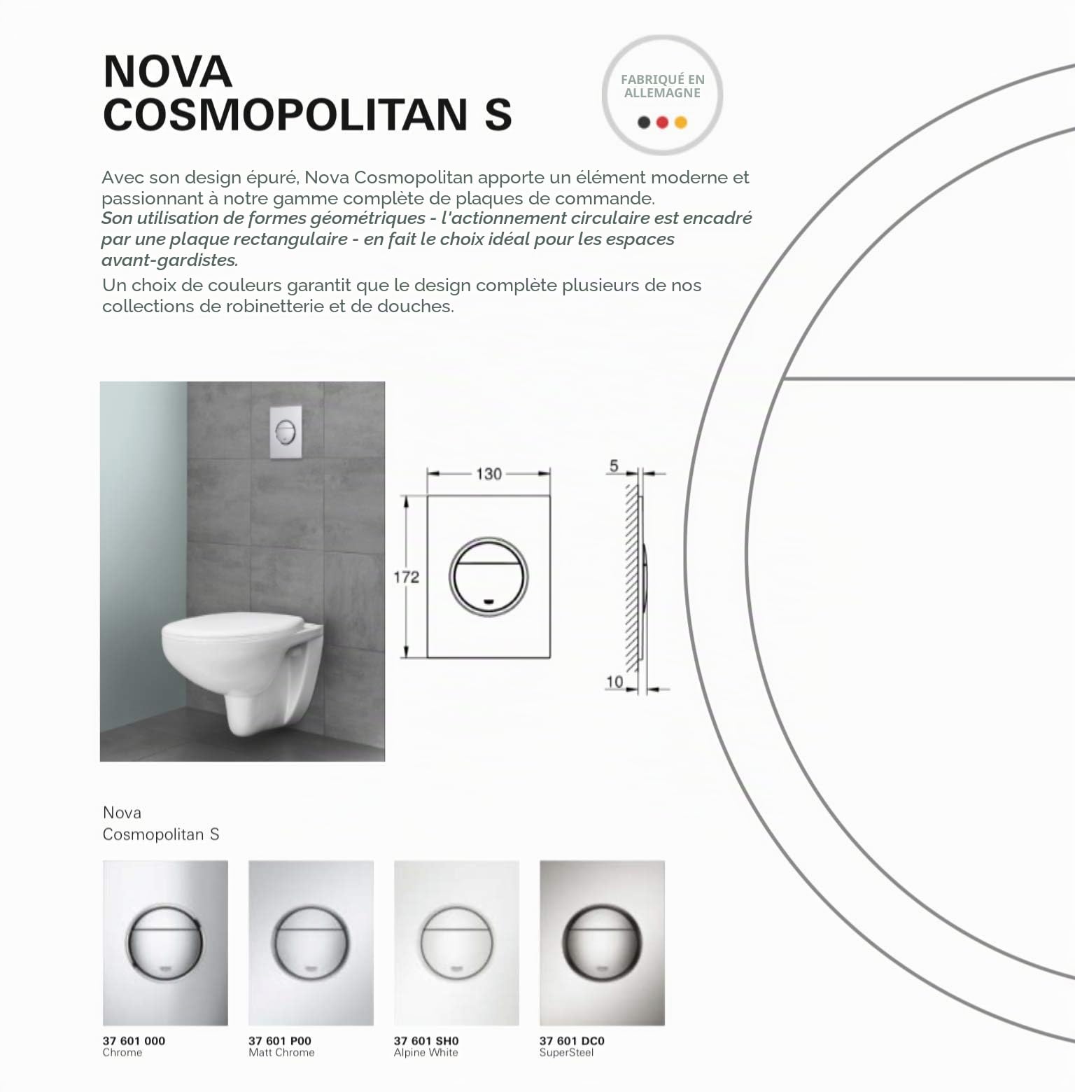 GROHE 37601SH0 Plaque de commande Nova Cosmopolitan S, Blanc