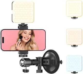 Suction Cup Mirror Phone Holder with Rechargeable Light, Wall Mount | Built-in Rechargeable Light & Mirror Surface | for Car,Wall, Bathroom & All Smooth Surfaces | for Content Creators