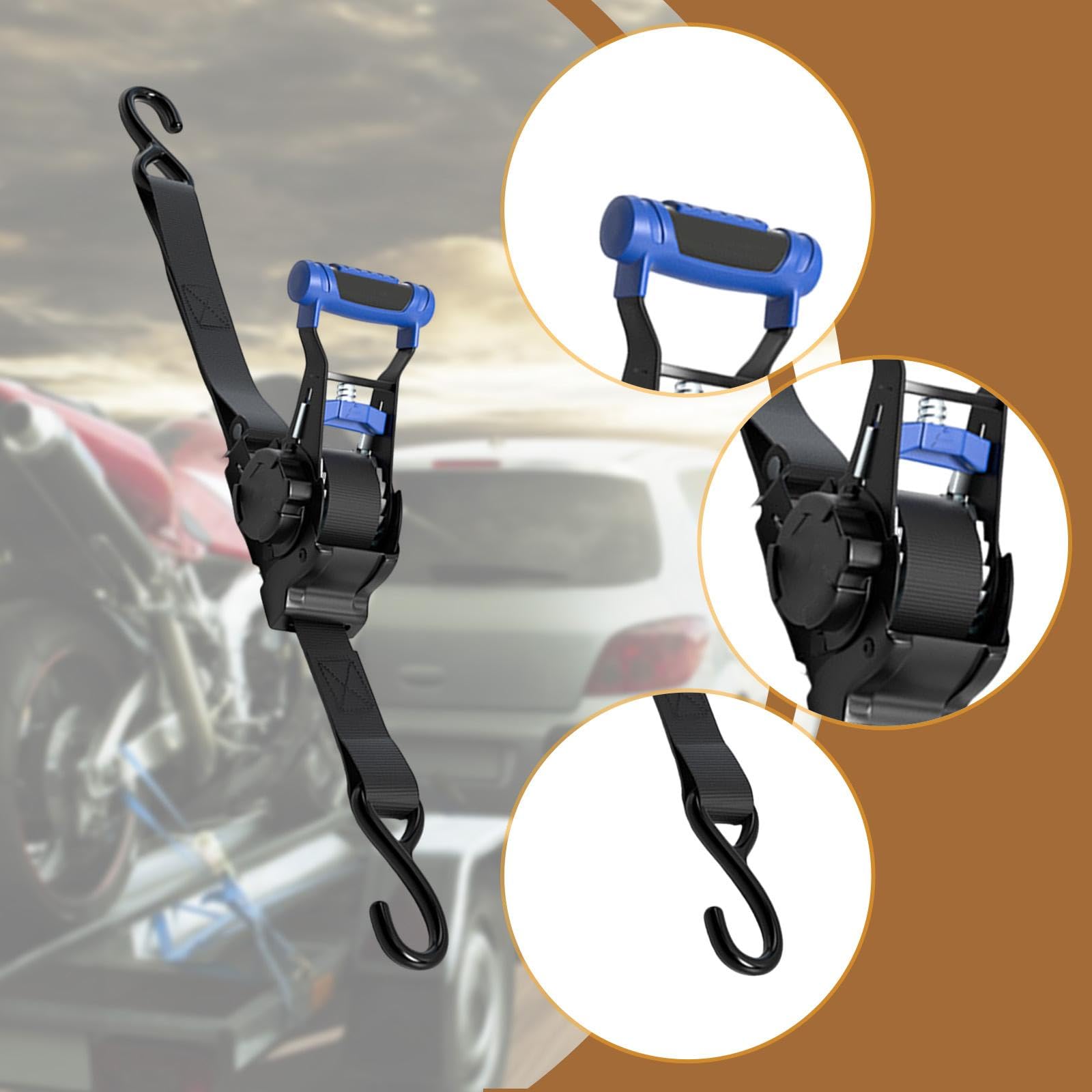 perfk Cinghia a cricchetto retrattile automatica, ganci a S, comoda cinghia di fissaggio a cricchetto retrattile per il fissaggio di rimorchi per, Blu