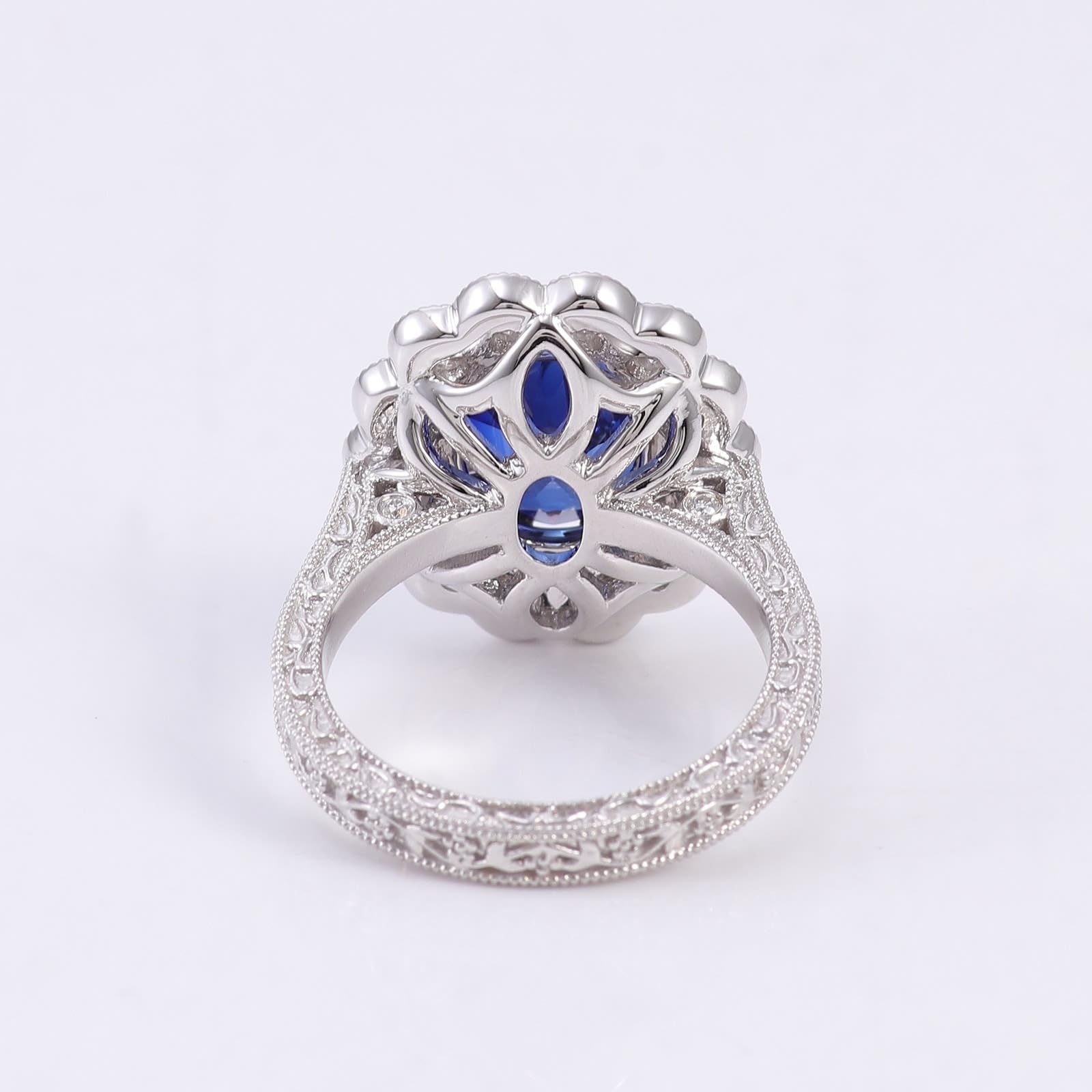 Regalo Amie Anillo de Fiancaille Oro Blanco 9 quilates zafiro creado en laboratorio flor talla lesbiana para madre Acción de Gracias Joyas
