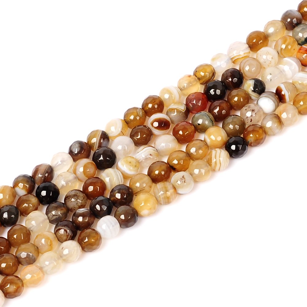 Faceted Stripe Agate Gemstone Natural Stone Loose Beads for Jewelry Making 6/8/10/12MM (Coffee, 8MM)