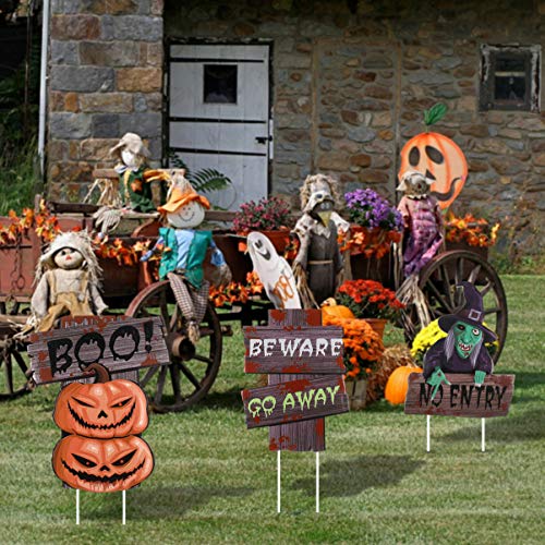 IMIKEYA 【2020 mais recente】 Placas de quintal para Halloween, avisos, estaca de quintal para Hallowe