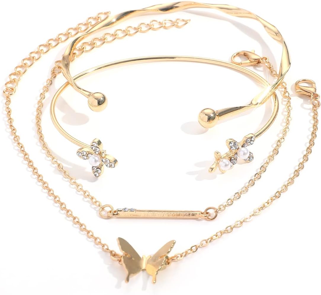 Latest Stylish 4pcs Multilayer Butterfly Flower Bangle Bracelet for Women and Girls (14749b)