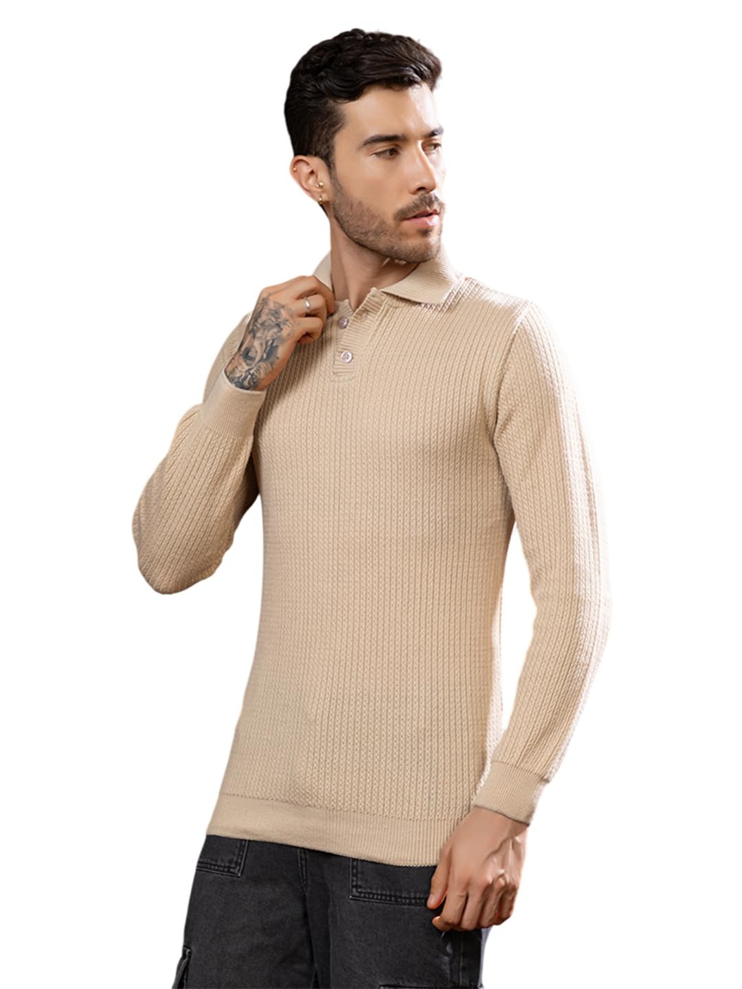 tysort Men’s Knitted Polo Sweater Casual Full Sleeve Pullover Sweater with Button Collar.-picture-26