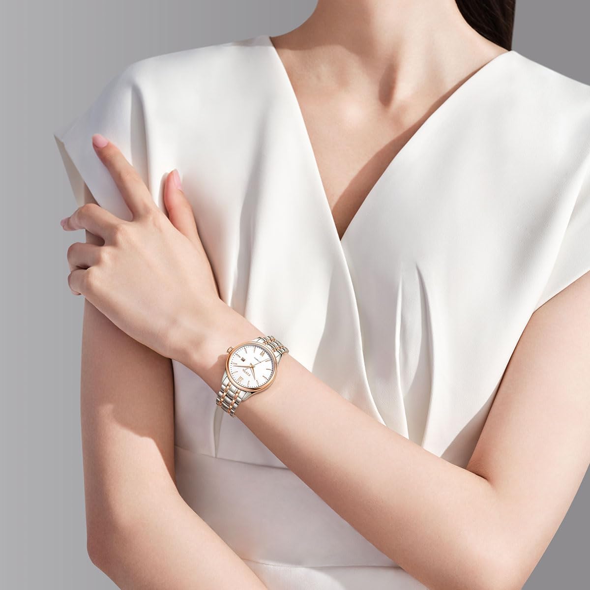 Classic Women's Mechanical Watch, 3-Hand, Minimalist Ultrathin Design, Synthetic Sapphire Crystal, Stainless Steel Strap, 32MM - Image 2