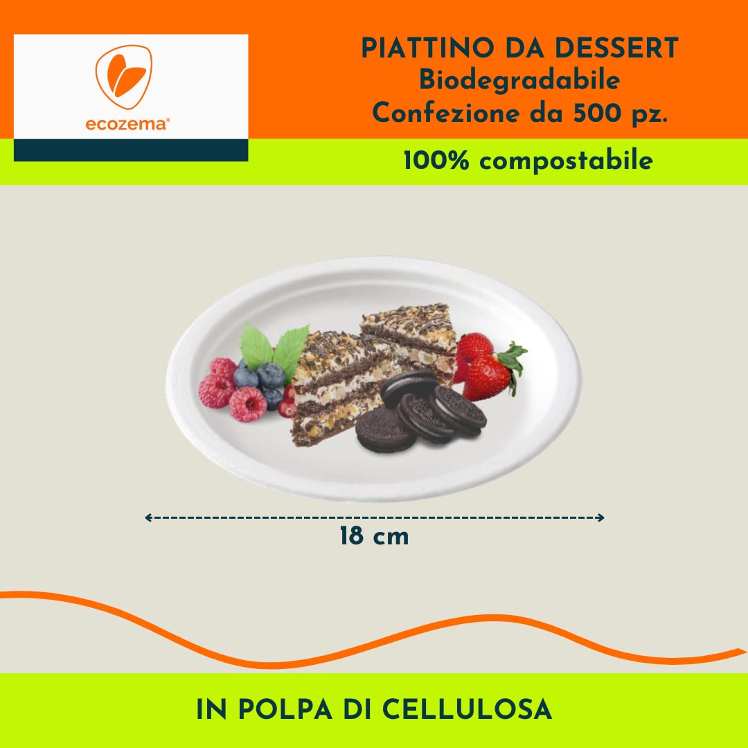 Piatti Fondi, Piani, Dessert Usa e Getta Monouso Biodegradabili Compostabili - Polpa di Cellulosa - 100% Ecologico - Confezioni da 50 - 500pz (PIATTI FONDI - 18cm - 500 Unità)