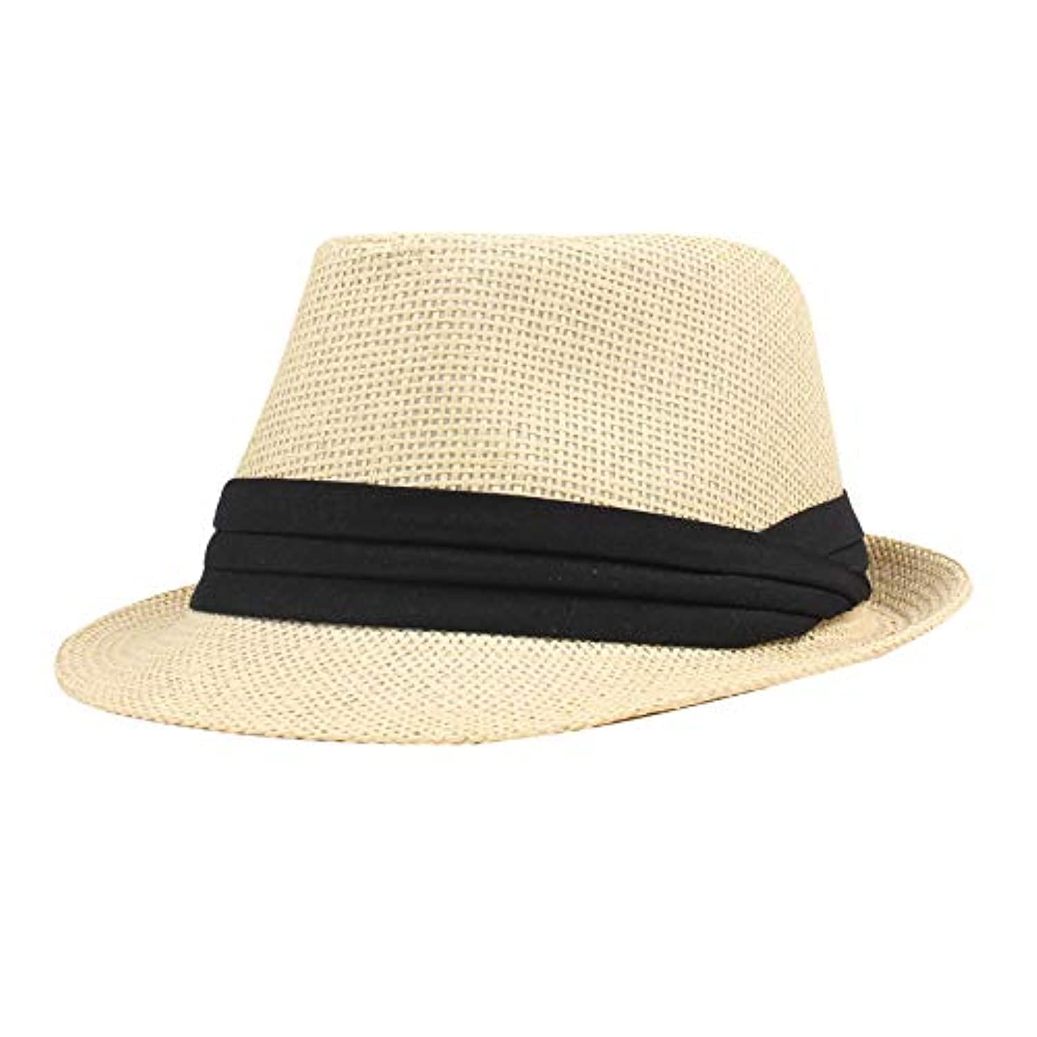 Festnight Straw Hat,Fashion Men Women Straw Hat Contrast Ribbon Fedora Curly Brim Unisex Panama Jazz Trilby Hat Cap