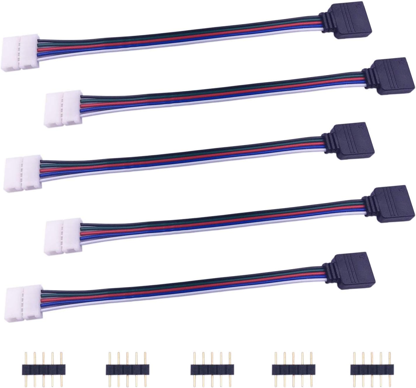 5pcs RGBW LED Strip Connector 10mm Wide RGBW 5050 LED Tape Connector 5 Pin LED Controller Connector Adapter Extender LED Ribbon Jumper LED Band Extension Cable, 17cm/6.7in Long