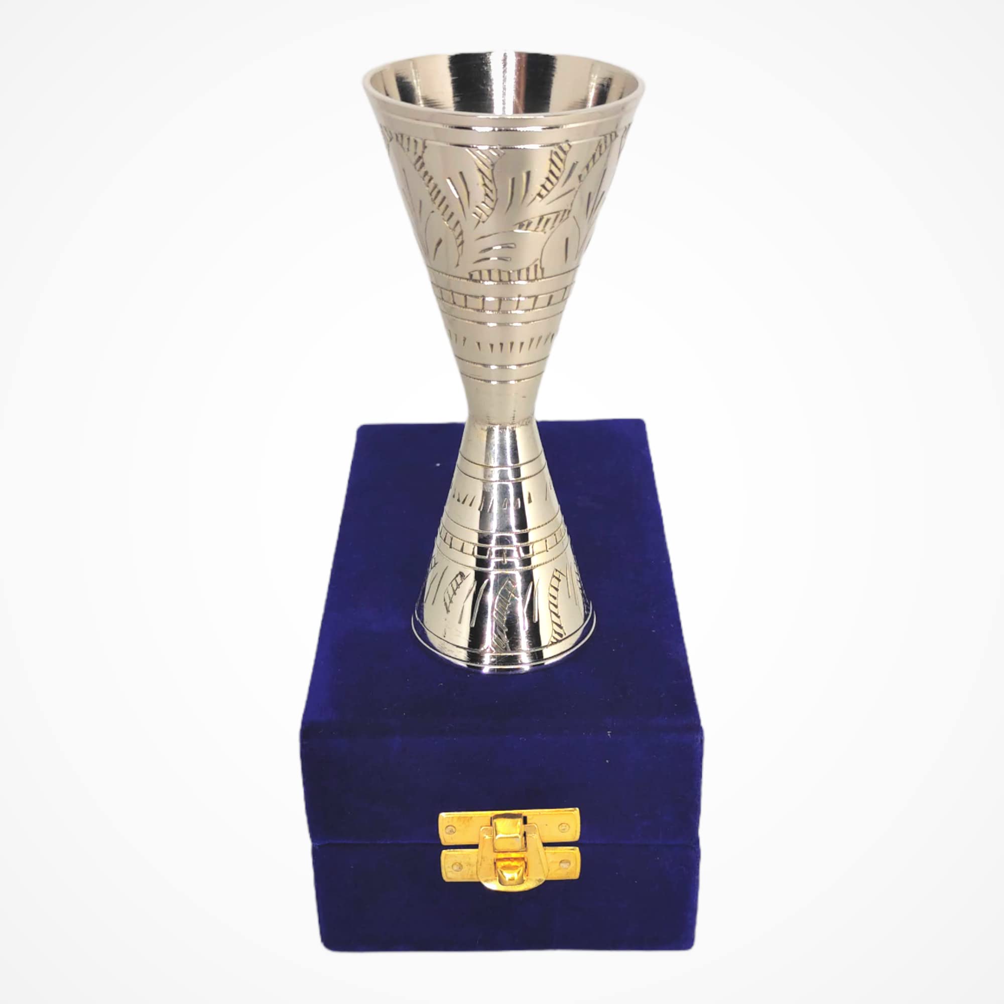 Akanksha Arts Alluring conical Peg Measure - Made of Brass, Hand Engraved Design - 30,60 ml - in a Velvet Box, Nickel Chrome Coating 2
