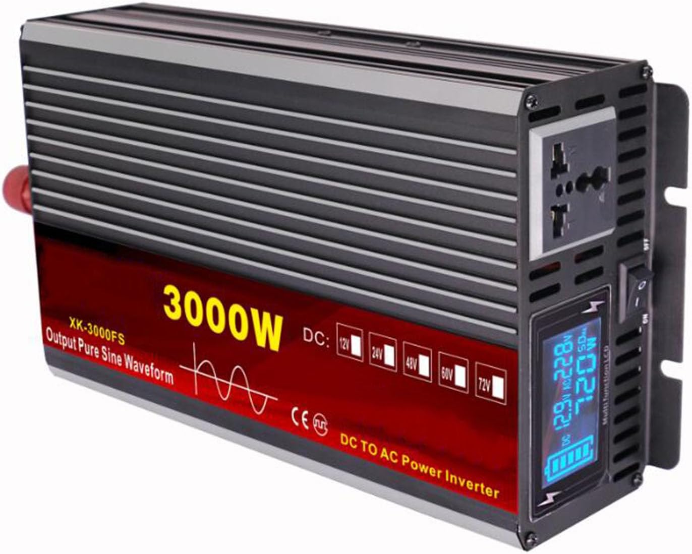 Pure Sine Wave Power Inverter 3000W 4000W 5000W 6000W DC 12V/24V/48V/60V to AC 110V/220V Power Converters Solar Inverters with AC Outlets for Home Camping