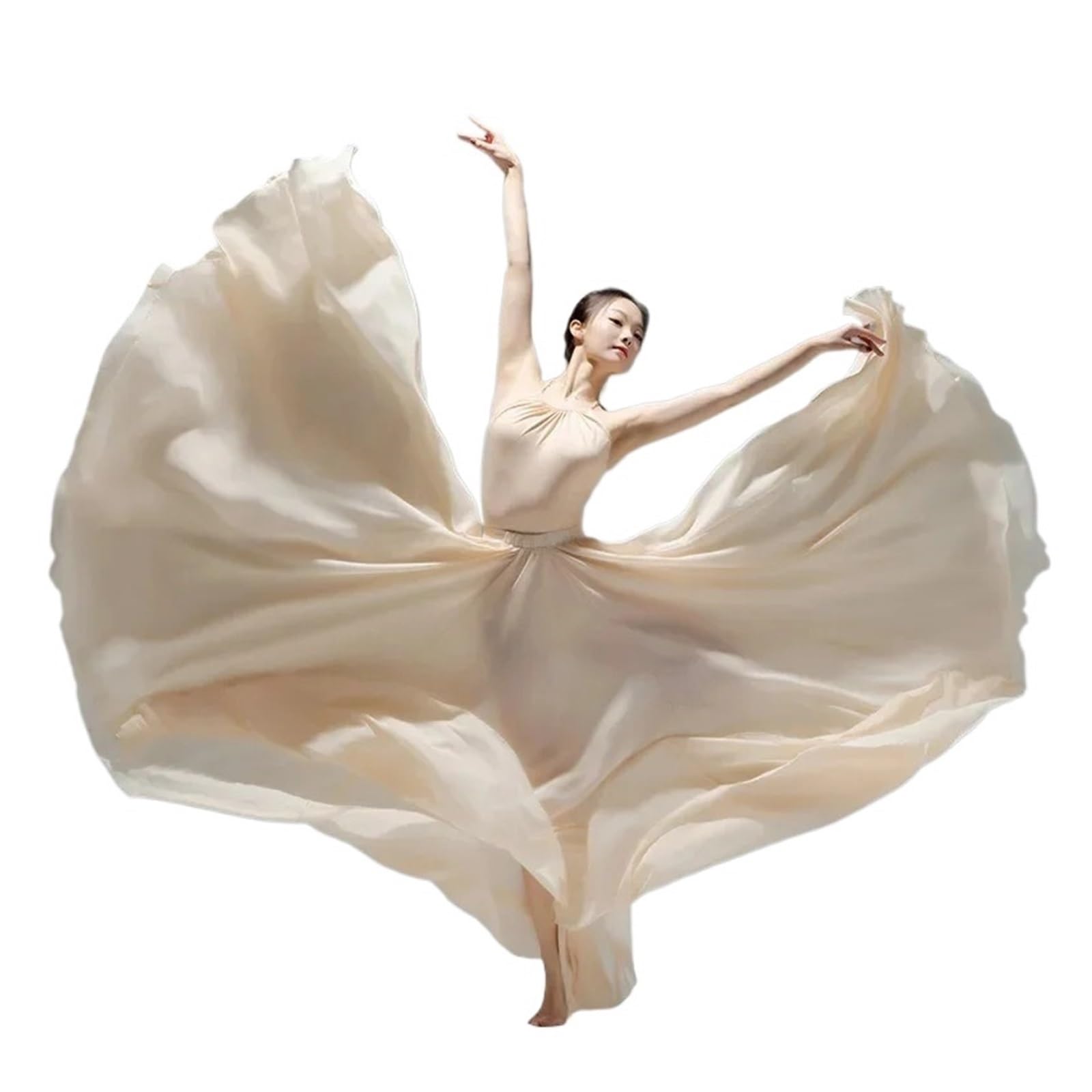 Ndsjaie Nude Big Swing Skirt 720 Degree Large Movement Classic Dance Performance Dress Chiffon Skirt Bright Red Xinjiang Square Long For Stage(,85Cm)
