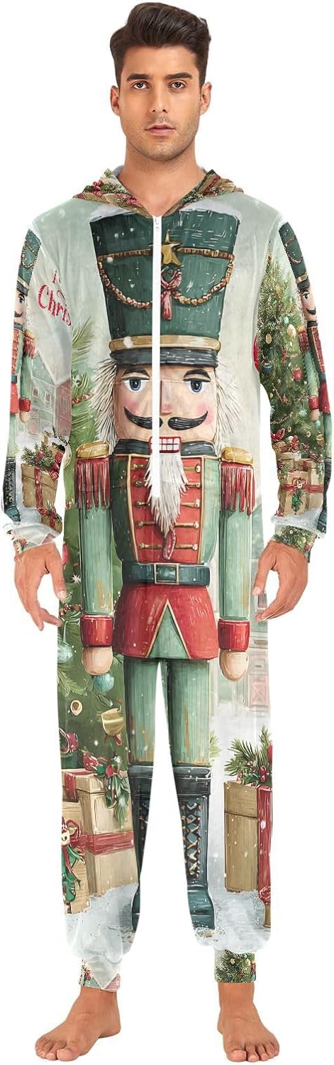 Christmas Nutcracker Gift Adult Onesie Pajamas for Unisex Novelty One Piece Costume Sleepwear