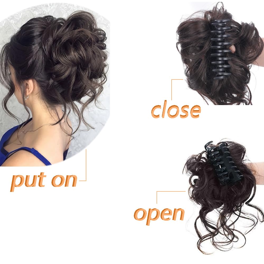 SSyang Fake Tail Hair Bun Fake Hair Bun Clip in Hair Extensions Ponytail Ponytail Extension Wavy Ponytail for Women (Brown Black) - Image 3