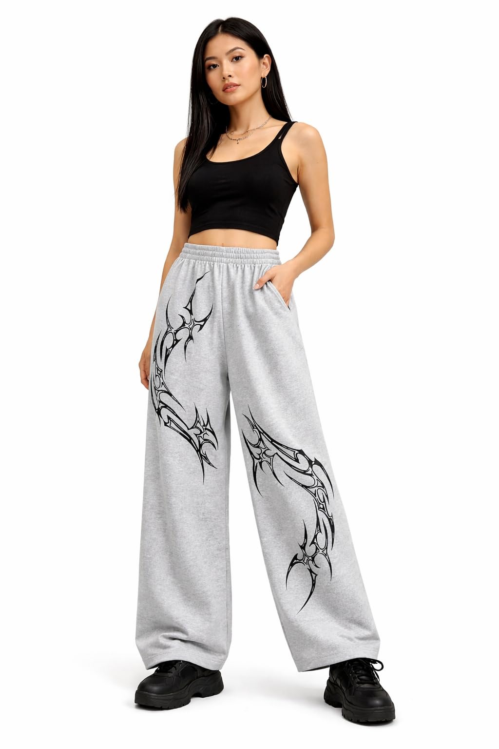 Girl's Baggy Track Pants, Baggy Streetwear, Cotton Track Pants, Elastic Waist & Relaxed Fit Bottoms-image-36