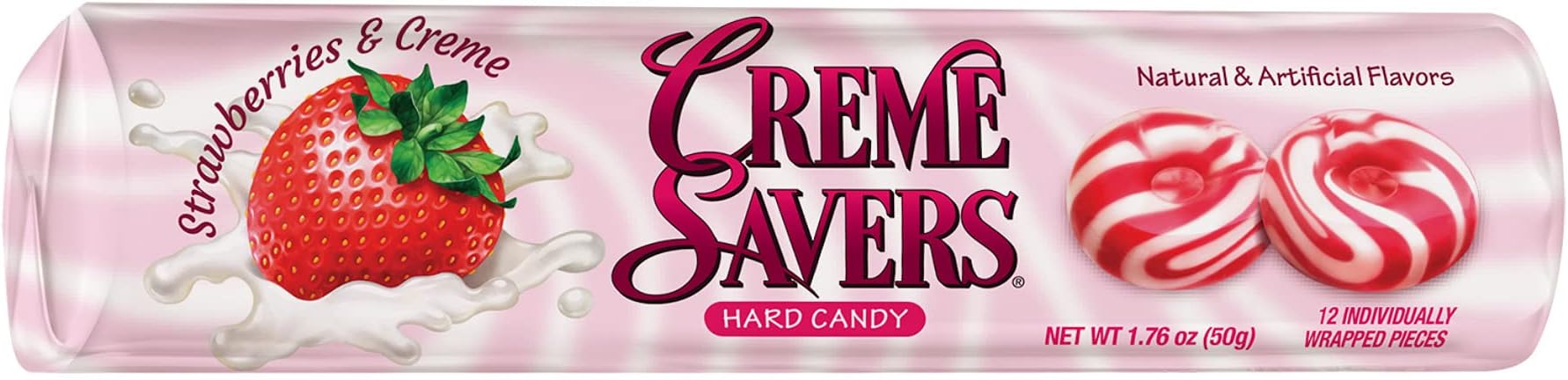 Creme Savers Strawberries and Creme Hard Candy | The Taste of Fresh Strawberries Swirled in Rich Cream | The Original Classic Creme Savers Brought To You By Iconic Candy | One Individual Roll