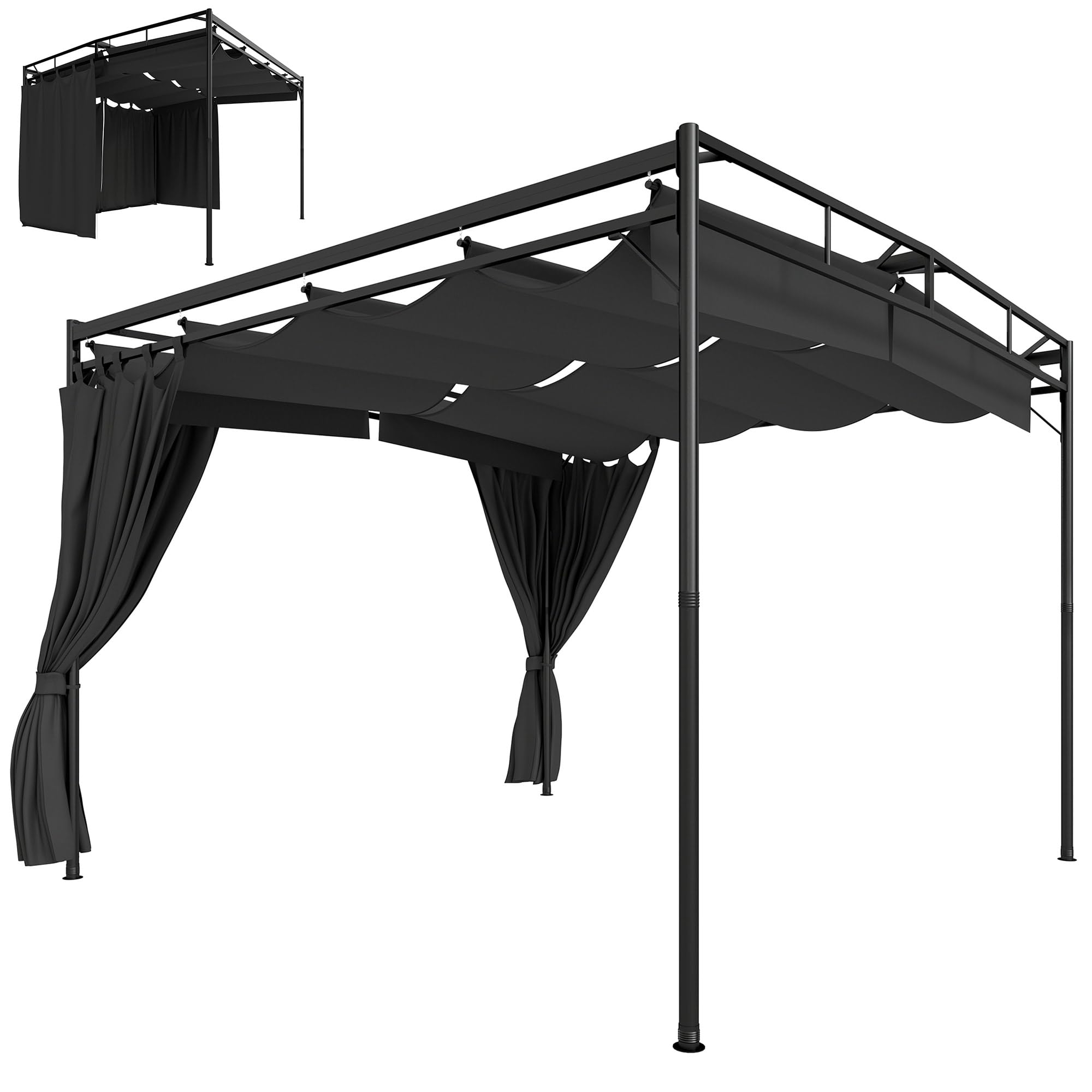 Outsunny 3x3m Pergola installed on a wooden deck with outdoor furniture and string lights