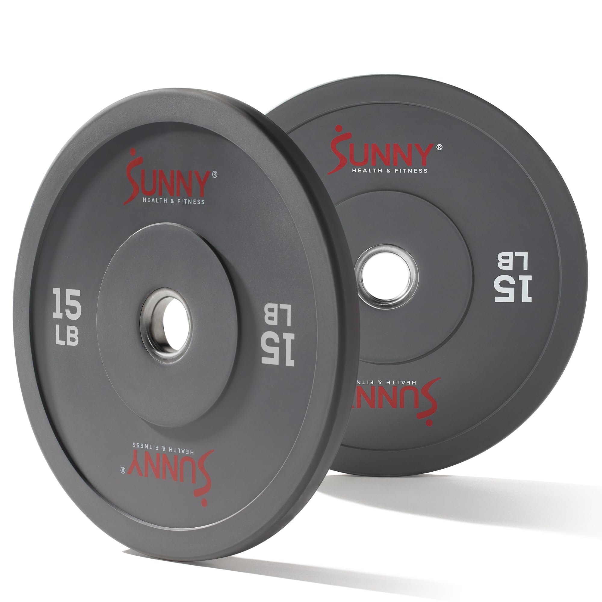 Sunny Health & Fitness Elite 2-Inch Rubber Olympic Bumper Weight Plate 10-55 LB with Steel Hub for Home Gym, Squat Rack, Strength Training, Barbell,
