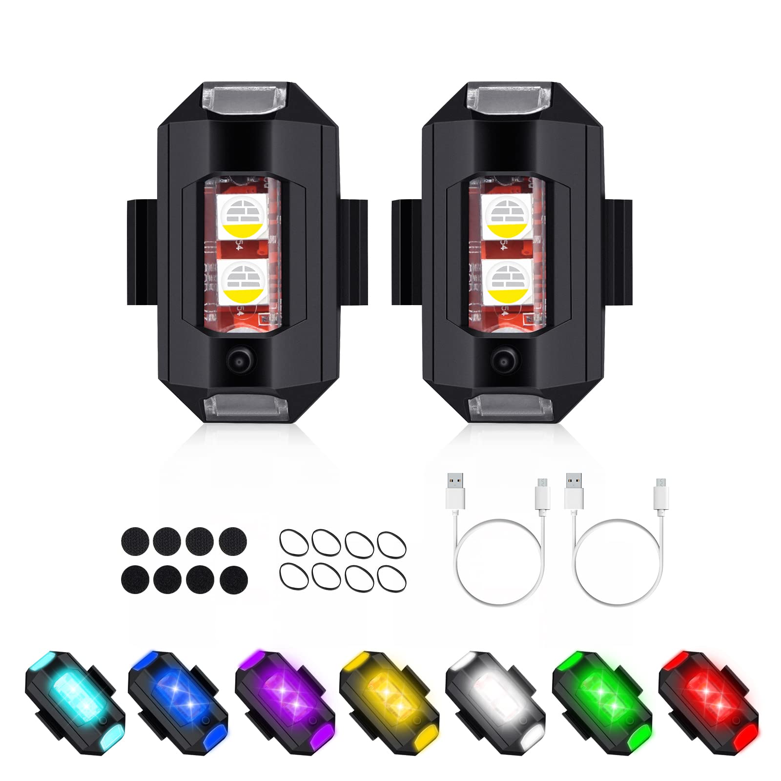 WE LITING LED Drone Aircraft Strobe Lights USB Charging With 7 Colors, Anti Collision Drone Strobe Lights Flying Riding Night Warning Lights For Motorcycle,Drone,Bicycle,RC Car (2 PCS)