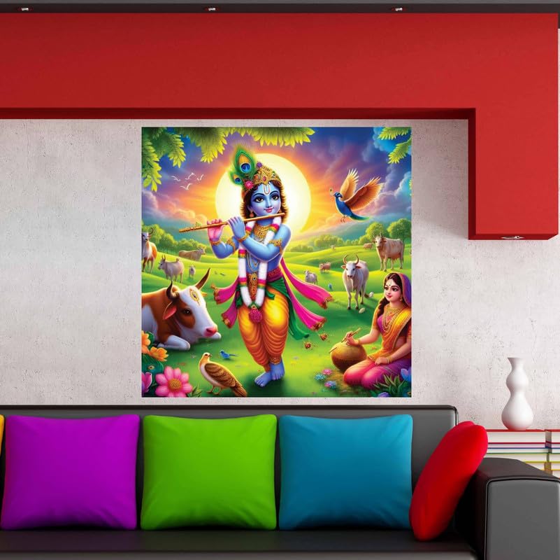 Image of British Terminal Cute little Bal Gopal Baby God Krishna| Kanha Ji | Laddu Lord Makhan Chor Painting Religious Poster for Pregnant Women for wall (matt thin vinyl,sticker,multicolor,unframed)| bj289