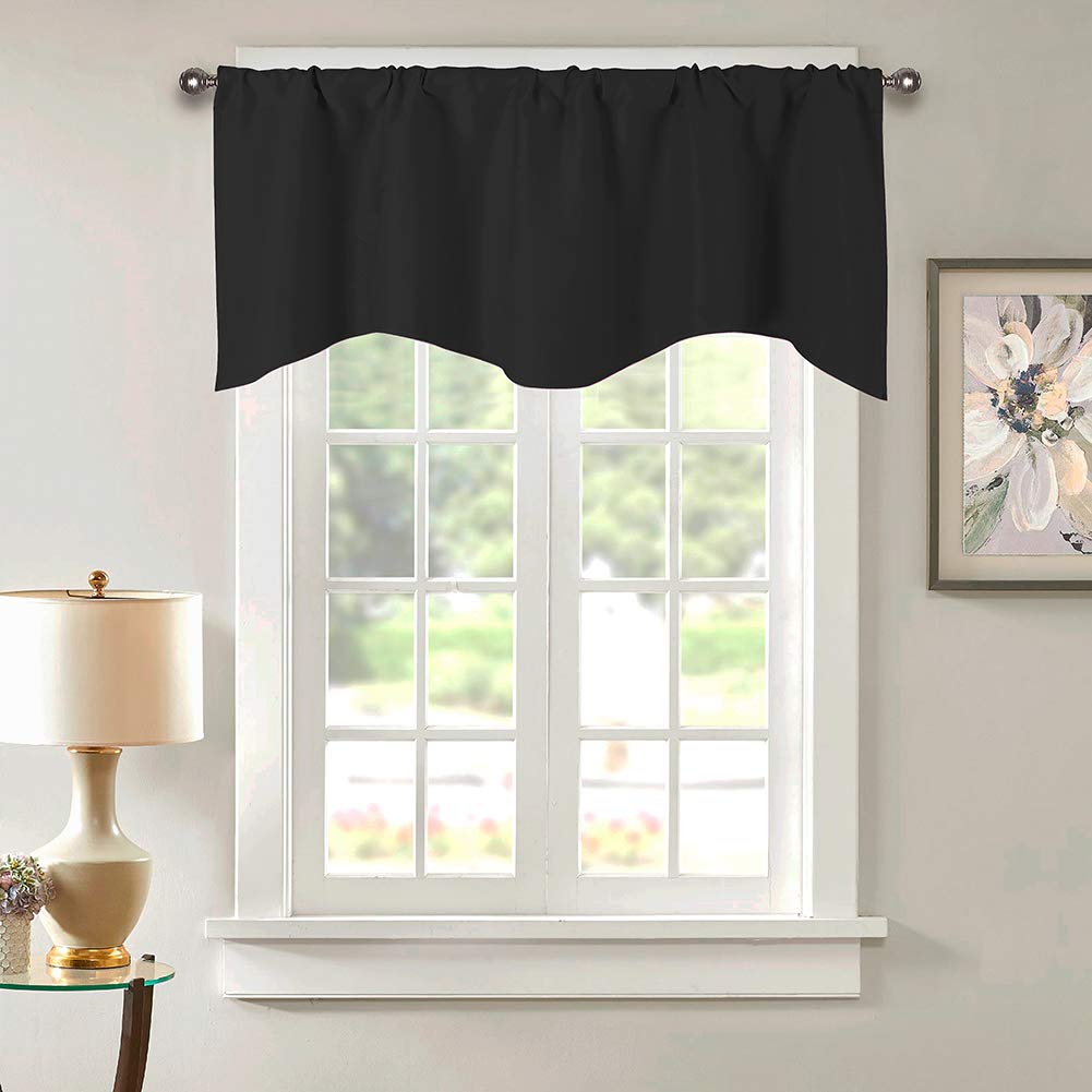 Boyouth Black Out Scalloped Valances Short Curtains,Solid Color Rod Pockets Valance For Kitchen,52 Inches By 18 Inches,,1 Panel
