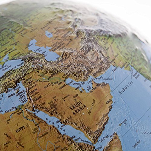 FR 3010 Leuchtglobus 3D: FR3010, Leuchtglobus mit 3-D-Oberfläche, Durchm. 30 cm,klassisches Doppelbild, dunkler Echtholzfuß, Metallmeridian: Kartenbild: Physikalisch / Politisch (Globus 3D-Oberfläche)