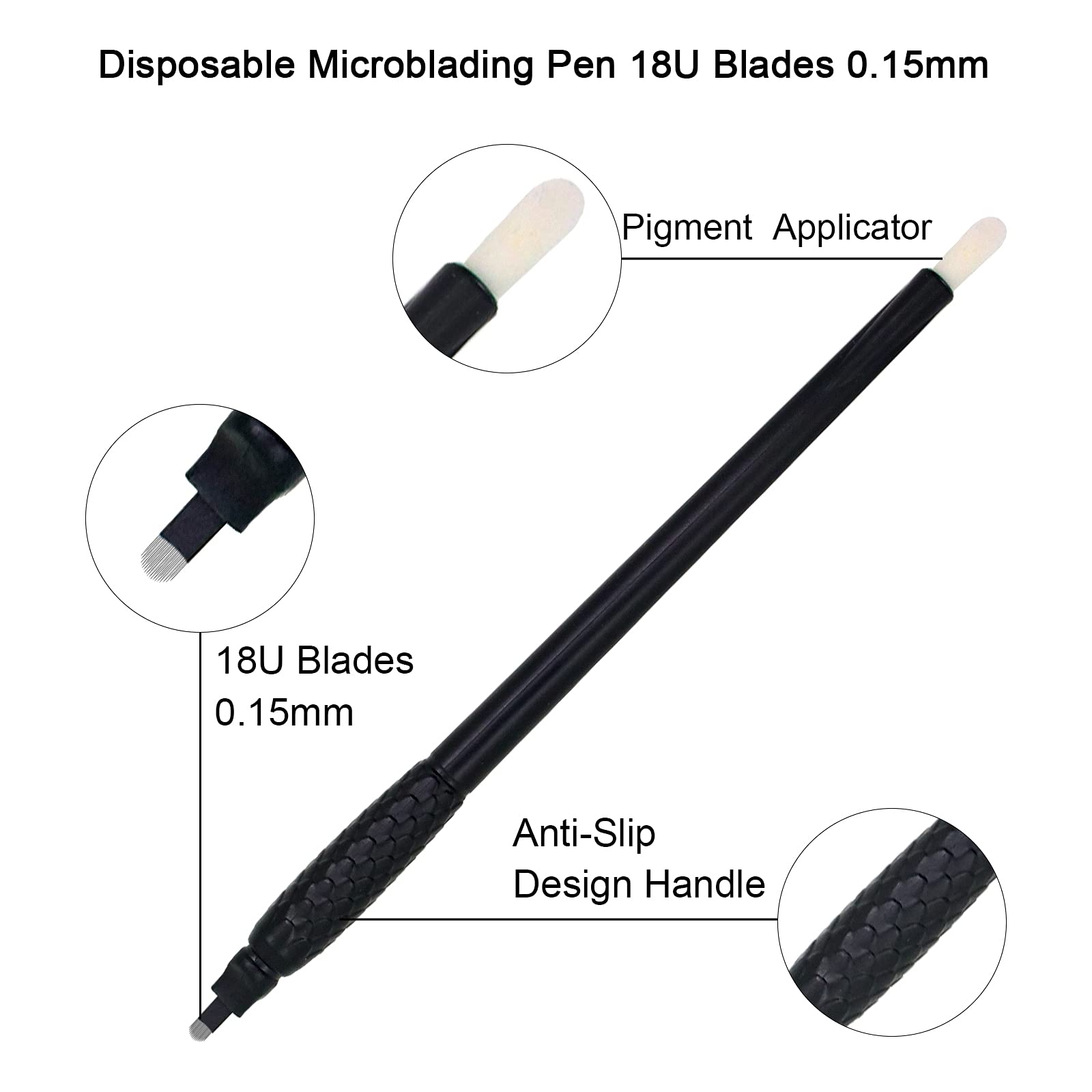 10 Uds Pluma Microblading Desechable Nano18U 0,15mm Agujas Manuales para Tatuaje de Cejas con Aplicador de Pigmento (18U-0.15mm)