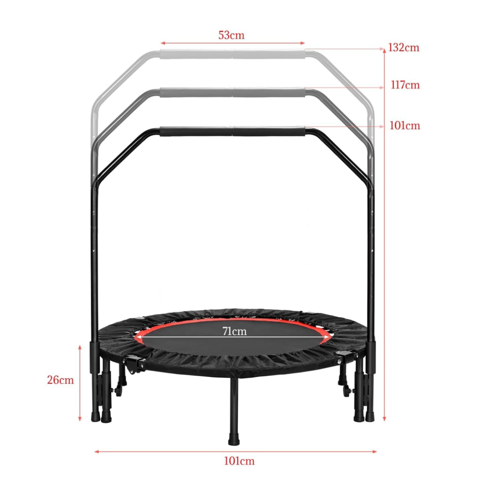 LIFERUN Trampoline de Fitness intérieur Ø 101 cm, capacité de Charge 150 kg, Rebond d'entraînement, avec 3 Niveaux de poignée réglables, Mini Trampoline pour Adultes