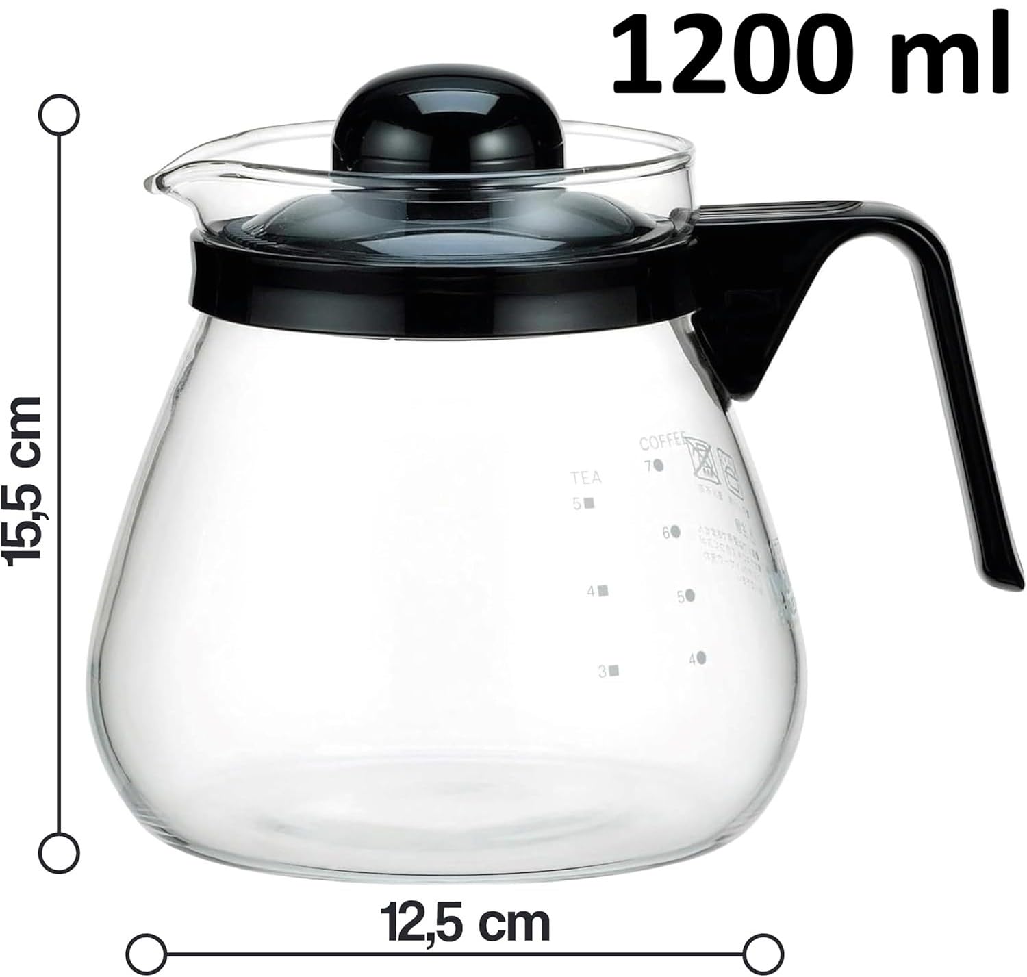 Caraffa in Vetro - Tazza Vetro Adatta per Microonde - Caraffa Sostitutiva con Manico e Coperchio - Brocca Latte con Coperchio - Teiera per Microonde - 1200 ml