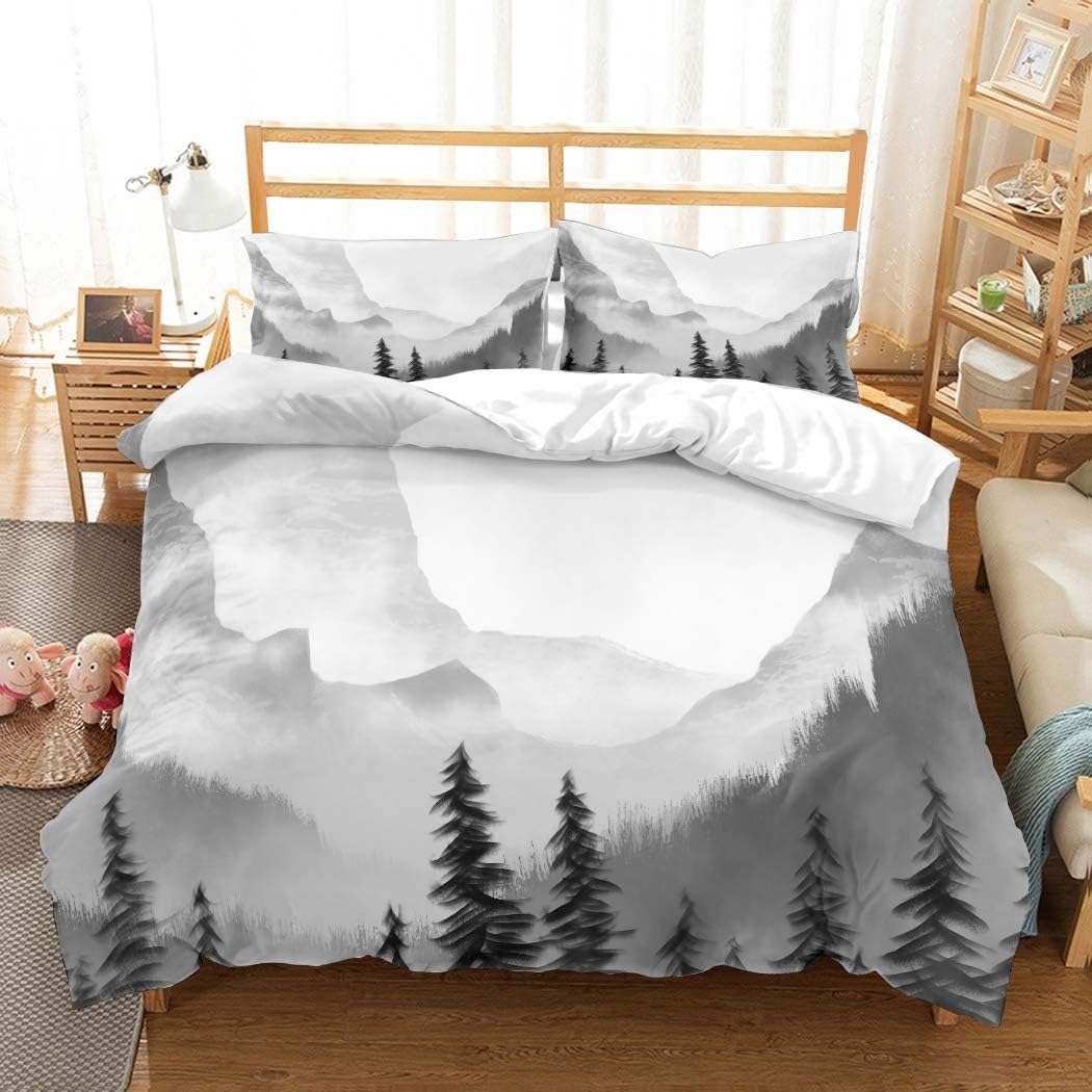 CWHALE Duvet Cover Set with Mountain Sunrise Abstract Oil Painting Printing beding Sheet Set for Teens and Adults Bed Collection,USking259x229cm