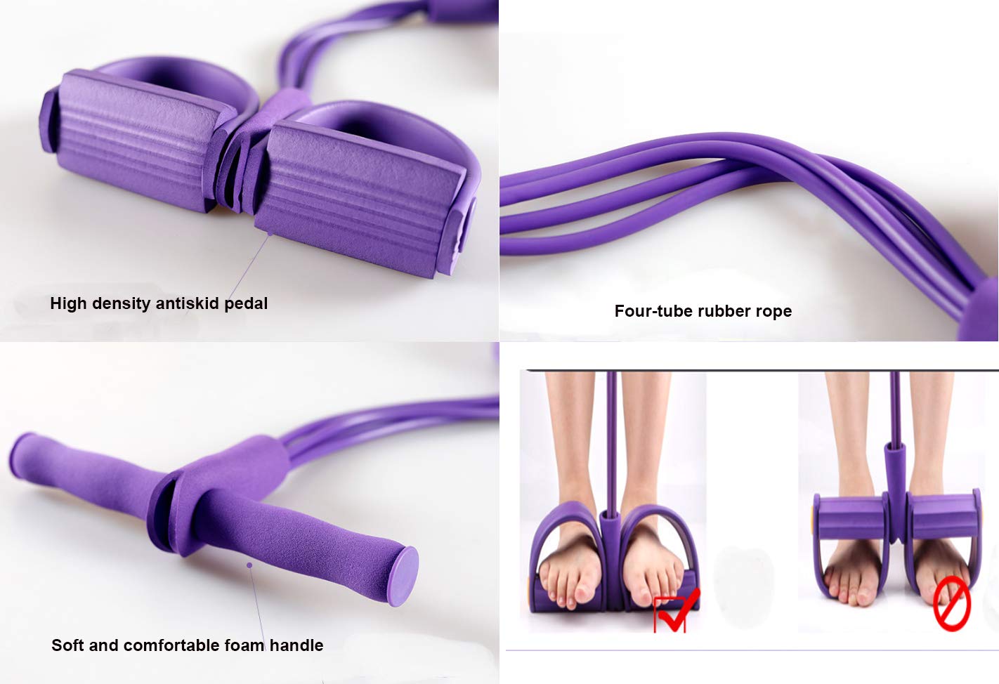 Feezi 4 Tubi Elastico Sit Up Pull Corda con Pedale Piede, Addominale Feezi 4 Tubi Elastico Sit Up Pull Corda con Pedale Piede, Addominale