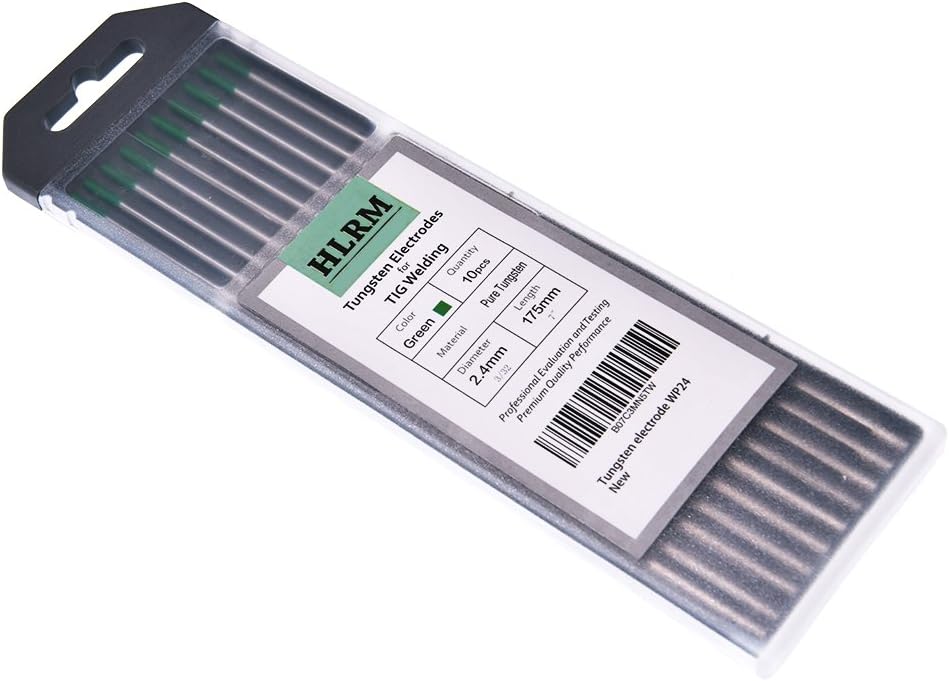 TIG Welding Tungsten Electrode Pure Tungsten 3/32โ x 7โ 10 Rods (Green, WP24๏ผ