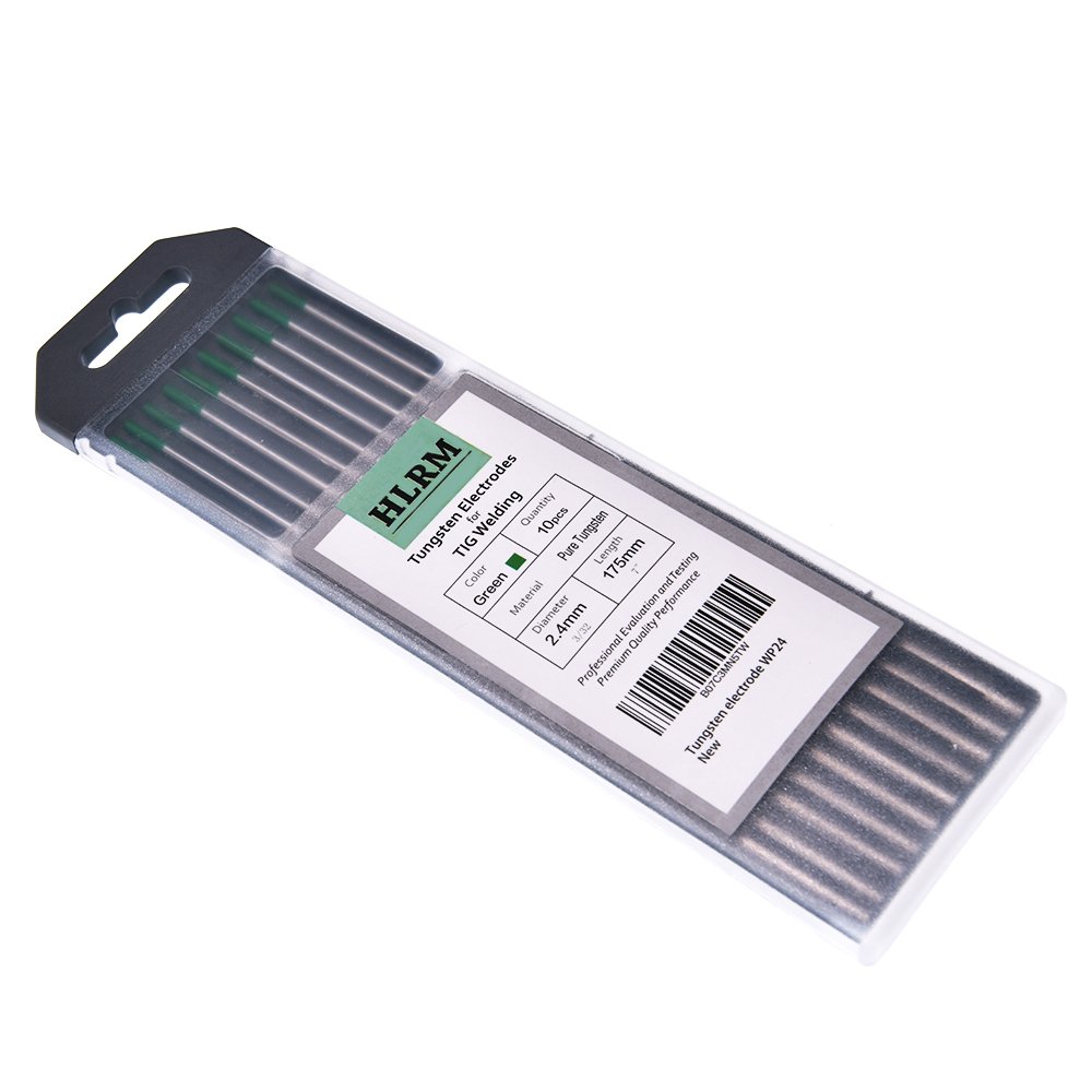 TIG Welding Tungsten Electrode Pure Tungsten 3/32” x 7” 10 Rods (Green, WP24）